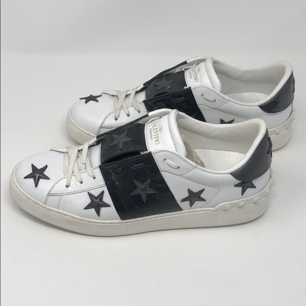 VALENTINO Leather Platform Star + Studded Sneakers